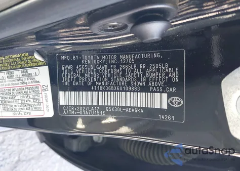 2006 Toyota Avalon Xls from USA, damaged, VIN 4T1BK36BX6U109883